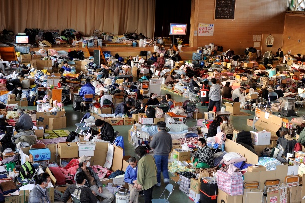 Evacuation center in Rikuzentakata, Iwate