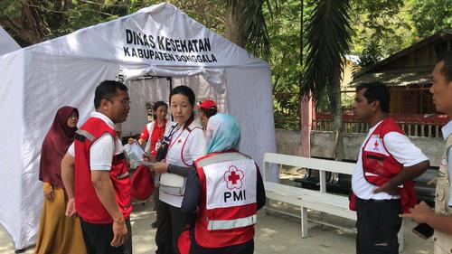 被害の大きかったドンガラ県で救援活動の調整にあたる日赤要員