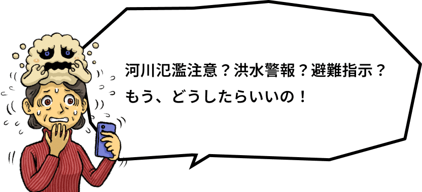 河川氾濫注意？洪水警報？避難指示？もう、どうしたらいいの！